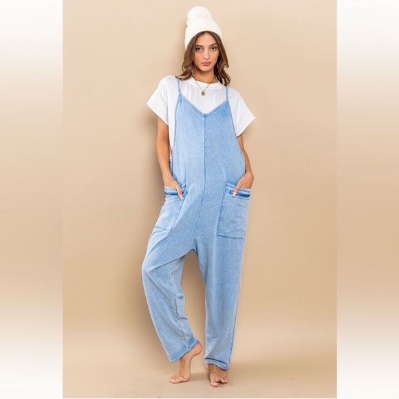 03 Mineral Washed French Terry Harem Jumpsuit - Picture 3 of 7